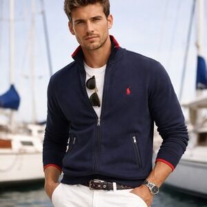 Polo Ralph Lauren Performance Track Zip Jacket Men S Navy Blue Red Pony Nautical